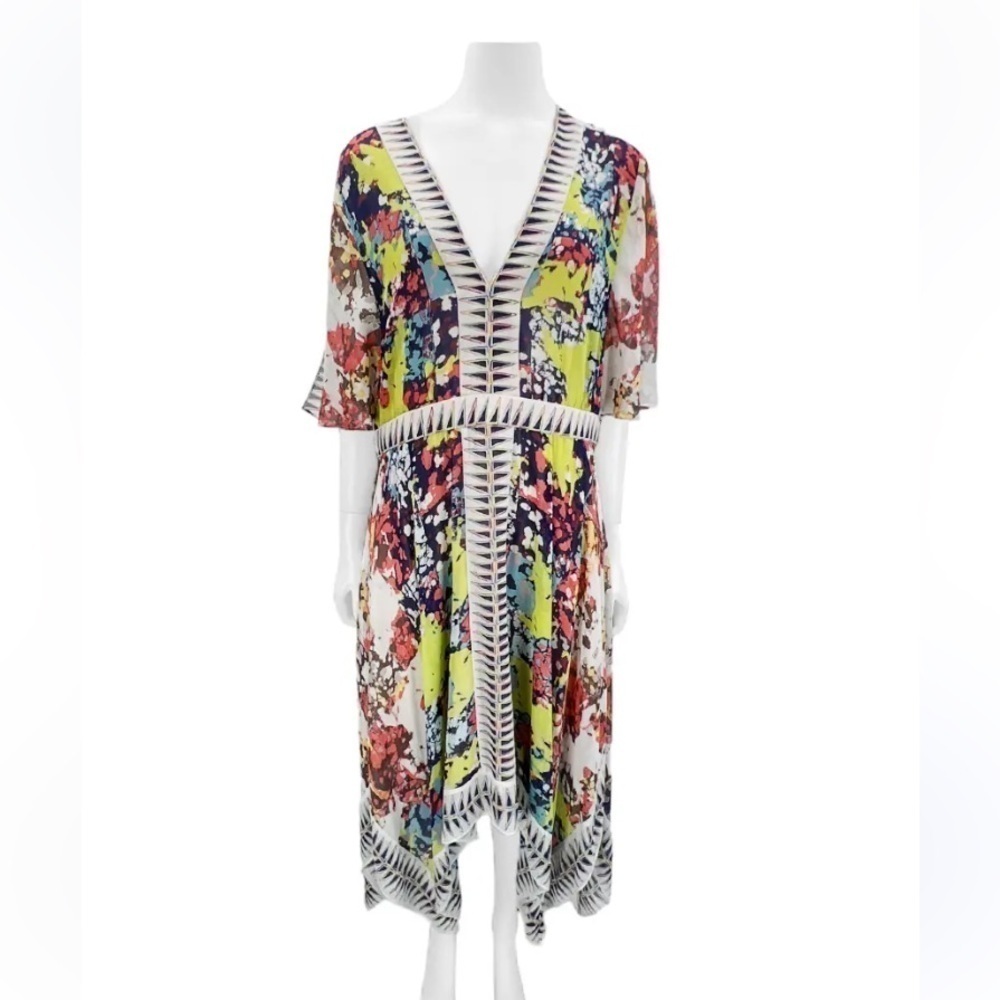 BCBG MAX AZRIA 100% Silk Roselle Printed Hanker-Chief Dress Women’s Extra Small